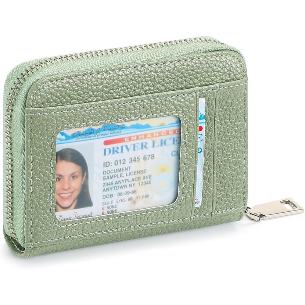RFID Credit Card Holder,Small Genuine Zipper Leather Card Case Wallet for Women